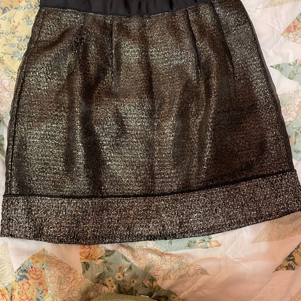 LOFT Black and Gold Mini Skirt